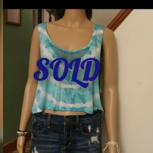 NWT. Emma & Sam tie- dye aqua crop tank top Sz- L